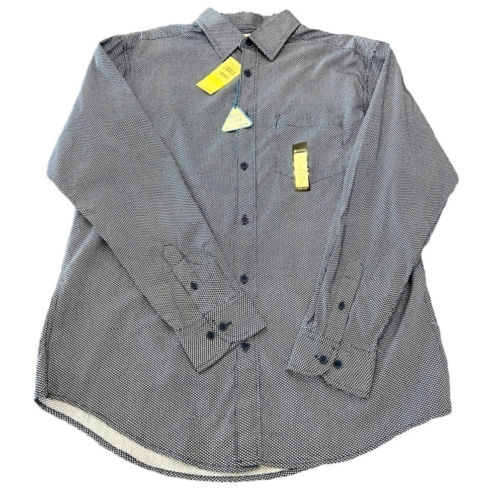 NWT Haggar Button Down Long Sleeve Shirt Navy With White Dots Size Medium - Picture 8 of 11